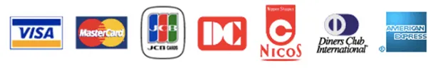 VISA, Mastercard, JCB, DC, NICOS, Diners Club, American Express